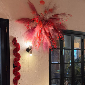 2025 nouvel an <span class=keywords><strong>rose</strong></span> plume fond mur décor feux d'artifice artificiel roseau <span class=keywords><strong>fleurs</strong></span> pour boutique fenêtre atmosphère Arrangement accessoires - Product Image 4