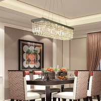Lustre rectangulaire en cristal pour restaurant avec lumière LED tricolore à changement de couleur, hauteur personnalisable pour la maison et les bars