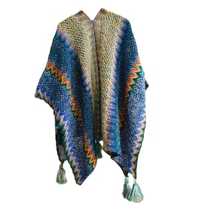 Écharpes chaudes tricotées ethniques arc-en-ciel géométrique rayé tissé femme pampilles Serape écharpes châles - Product Image 2