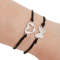Bracelet en acier inoxydable avec pendentif en forme de cœur d'infini, bracelet pour mère, fils, fille, grand-mère, petite-fille, bracelet en macramé noir pour couple