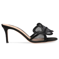 Sandales à talons aiguilles hauts en faux daim noir, grande taille, avec motif papillon, pour femmes