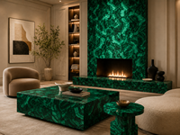 Dalles polies en malachite verte naturelle, pierre semi-précieuse, coupées sur mesure pour panneaux, comptoirs de bar, bureaux d'accueil et dessus de console