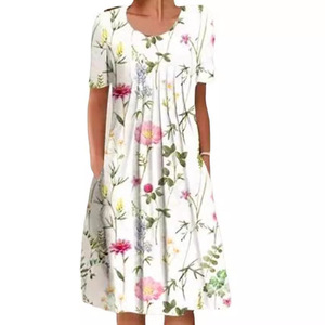 Robe longue imprimée à manches courtes, élégante et douce, pour femmes grandes tailles, printemps/été - Product Image 5