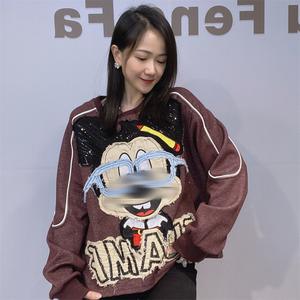 Abbigliamento <span class=keywords><strong>Donna</strong></span> Autunno Inverno Stile Europeo Americano Design di <span class=keywords><strong>Marca</strong></span> alla Moda Felpe Larghe Taglie Forti con Cappuccio e Girocollo 0439 - Product Image 4