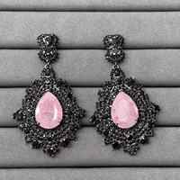 Parure de bijoux TIANSHE noire et rose, style Lolita vintage, boucles d'oreilles pendantes à pompons élaborés et bague ouverte, accessoires de luxe pour banquets
