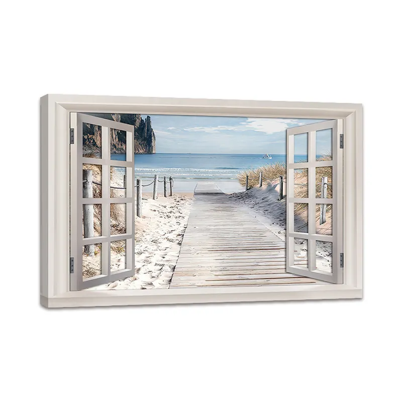 Best Selling 3D Window View Canvas Schilderij Moderne Strand Zeegezicht Wall Art Posters Voor Thuis Woonkamer Decoratie
