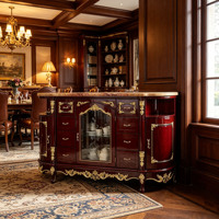 Buffet de luxe européen en bois massif avec plateau en marbre, meuble de rangement sculpté pour salle à manger, vente en gros