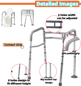 Barre de sécurité pour toilettes en aluminium autoportante, réglable en hauteur et en largeur, avec poignées rembourrées en mousse souple - Product Image 3