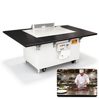 Table de Teppanyaki Électrique de Luxe Noire à 7 Places avec Évacuation des Fumées par Aspiration pour Hôtels et Restaurants