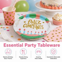 Assiettes jetables rondes dorées « Feliz Cumpleaños » pour fête d'anniversaire mexicaine