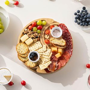 Wooden <b>Cheese</b> Board Double Layer Deli Tray With <b>Knife</b> <b>Set</b> For Party Serving - Product Image 3