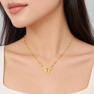 Collier papillon en or, acier inoxydable, plaqué or 14 carats, pendentif ajouré, chaîne 39+5cm - Product Image 5