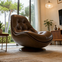 Fauteuil lounge moderne de luxe en cuir marron pivotant, fauteuil inclinable en forme d'œuf, confortable, capitonné, fauteuil d'appoint, meubles de salon, chambre à coucher