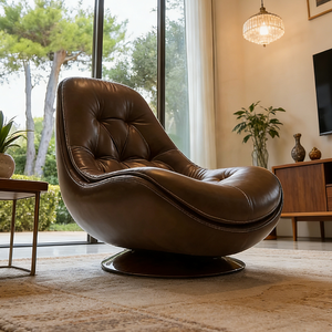 <span class=keywords><strong>Fauteuil</strong></span> lounge moderne de luxe en <span class=keywords><strong>cuir</strong></span> <span class=keywords><strong>marron</strong></span> pivotant, <span class=keywords><strong>fauteuil</strong></span> inclinable en forme d'œuf, confortable, capitonné, <span class=keywords><strong>fauteuil</strong></span> d'appoint, meubles de salon, chambre à coucher - Product Image 2