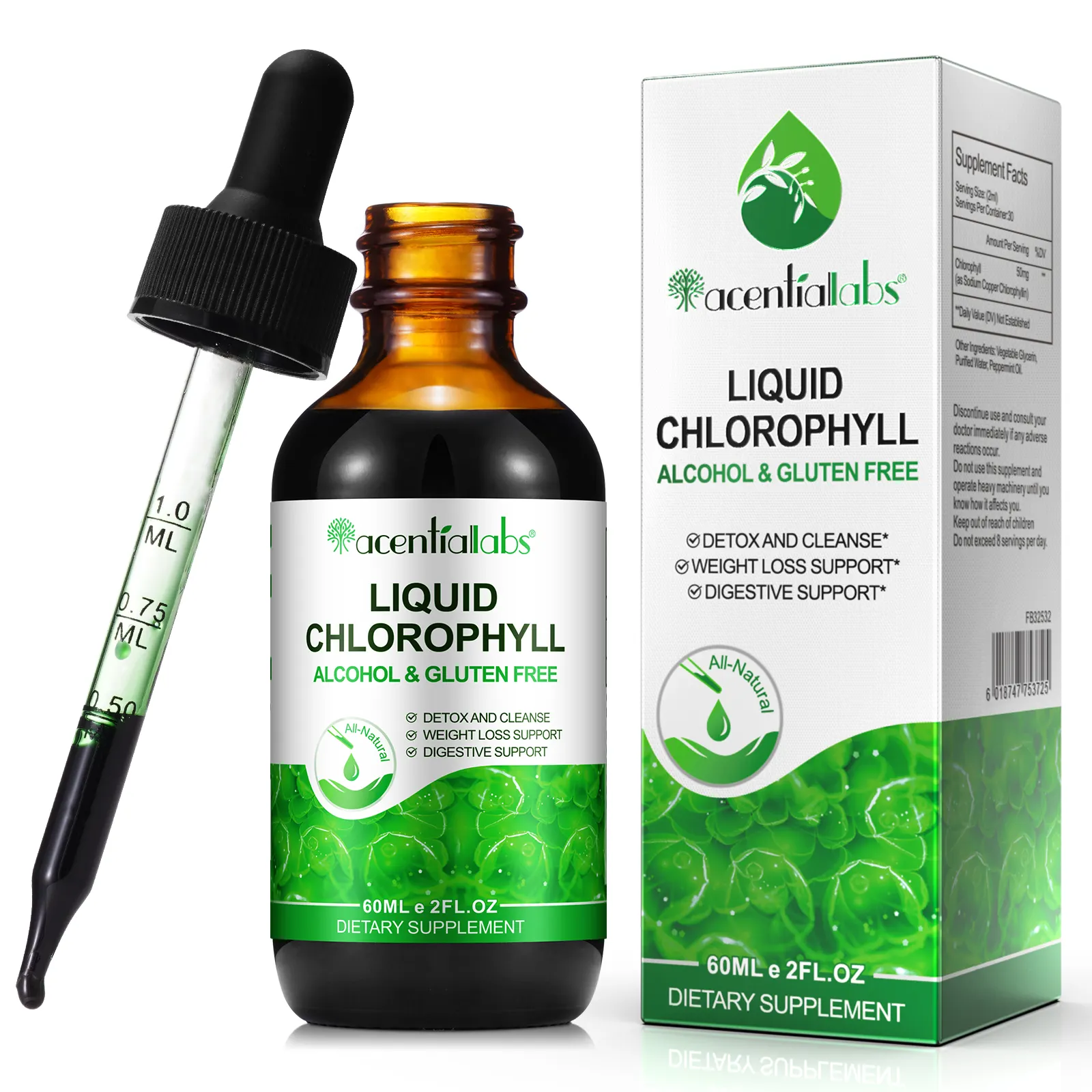 Private Label 60ml Herbal Extract Oral Detoxifying Healthcare Drink Bulk Liquid Chlorophyll for Weight Loss Digestive Support