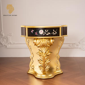 Table <span class=keywords><strong>console</strong></span> vintage en bois massif - Table d'appoint décorative avec incrustations en feuille d'<span class=keywords><strong>or</strong></span> et nacre, table sculptée pour entrée ou salon - Product Image 3