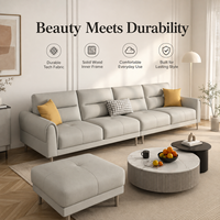 Sofá Minimalista Gris de 4 Plazas con Cojines Acolchados y Patas de Madera para Sala de Estar, Vestíbulo de Hotel, Apartamento u Oficina