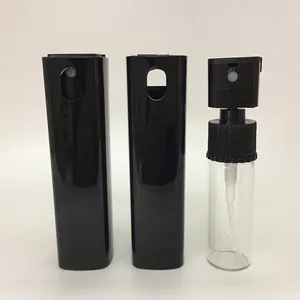 Venda quente plástico 10ml retângulo recipiente de frasco de perfume, perfume viagens pulverizador, caso com vidro no interior do frasco de plástico