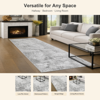 Starborne 2x3 Moroccan Floral Runner Rug Cream Beige Grey Super Soft Washable Anti-Slip Polyester Boho Style for Hallway