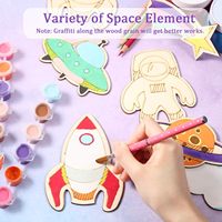 27 Pièces de découpe rondes en bois d'ingénierie à peindre sur le thème de l'espace, motifs fusée, planète, astronaute, extraterrestre, pour cadeaux de fête et projets artistiques DIY