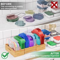 Organisateurs de couvercle en bambou extensibles 3 séparateurs réglables Couvercles en plastique Conteneur alimentaire Porte-couvercle Organisateur Bac de rangement