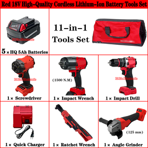 Factory Price Milw Wrench Grinder Driver Drill Bags Power Tool <strong>Sets</strong> with 5.0ah Batteries and Charge 18v 11-in-1 Waukee Tool Kits - Product Image 2