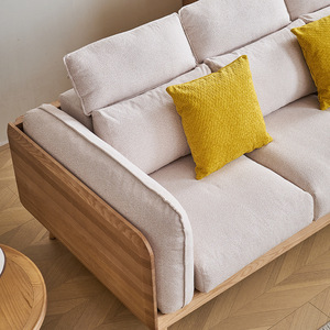 Sofá moderno minimalista de madera maciza, tapizado en algodón y lino, en forma de L, para sala de estar, ideal para apartamentos pequeños. - Product Image 1