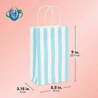 Sac en papier à emporter à rayures bleues et blanches avec sac en papier cadeau à poignée torsadée