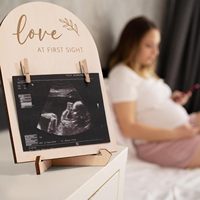 Cadre photo à ultrasons en bois Panneau double face à la mode pour annoncer la grossesse ou la naissance d'un bébé Article décoratif