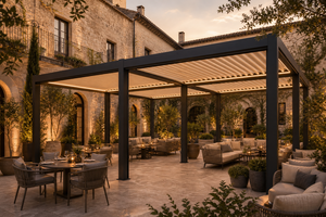 Pergola haut de gamme RKOVE RK-S3 en aluminium, toit rétractable robuste et résistant aux intempéries avec éclairage LED d'ambiance et écran d'intimité - Product Image 4