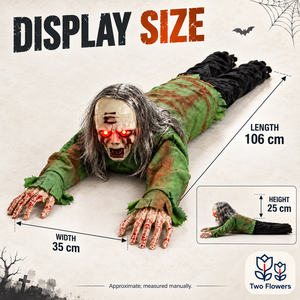 Zombie rampant animé en plastique de 106 cm avec deux fleurs, yeux lumineux activés par le son et la touche, pour décoration d'Halloween extérieure effrayante - Product Image 2
