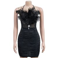 Discothèque fête bal femmes vêtements dames mode soirée Club robes couleur unie Sexy plume Bandeau sans manches jupe robe
