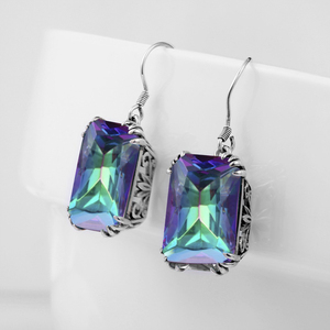 Женские серьги с камнями, гипоаллергенные серьги из серебра 925 пробы в викторианском стиле с мистическим радужным топазом - Product Image 3