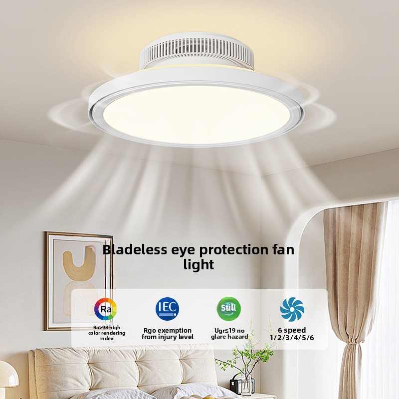 Bladeless ABS Fan Lamp, Ceiling Light, Ceiling Mount, Remote Control 6-Speed Agi32 Layout for Bedroom Living Room & Dining Room
