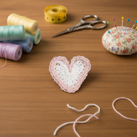 EG22011 Patch Cœur Rose 3x3 cm en Coton Lavable Fait Main, à Coudre, en Dentelle et Feutre au Crochet, pour Vêtements, Jeans, Chapeaux et Chaussures