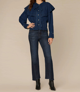 <span class=keywords><strong>Camicia</strong></span> di <span class=keywords><strong>Jeans</strong></span> Blu da <span class=keywords><strong>Donna</strong></span> con Spalle Arricciate, Collo Annodato, Taglio Corto e Vita Aderente - Product Image 3