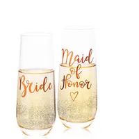 ローズゴールドの装飾2パックの休日のお祝いのセット結婚式のステムレスシャンパンフルートグラス、ロゴ付き