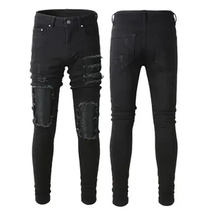 Rts For Dropshipping 5200 Skinny Slim Fit Wrinkled Scratched Relaxed Denim Black Destroyed Skinny Jeans Patch Men Jeans