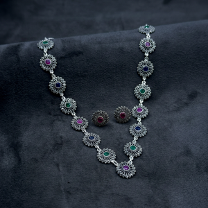 Collar de Plata de Ley con Piedras Multicolores en Forma de Flor, Joyería de Lujo para Mujer, Collar de Compromiso y Boda, Estilo Antiguo, Hecho a Mano - Product Image 2