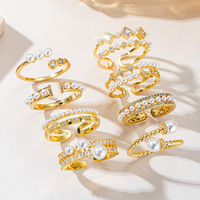 Élégante bague torsadée plaquée or avec embouts perlés, collier pavé de pierres CZ, perles blanches rondes, bijoux de mode pour femme, cadeau