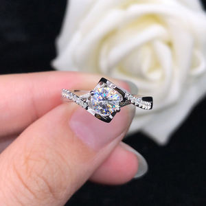 Perhiasan Fashion 925 perak murni cincin pernikahan berlian Moissanite zirkon kubik bulat cincin janji jari pertunangan wanita - Product Image 1