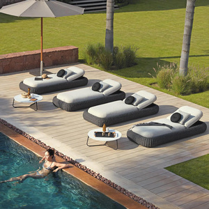 Chaise longue d'extérieur pour hôtel, lit <span class=keywords><strong>de</strong></span> <span class=keywords><strong>jardin</strong></span> moderne, chaise longue imperméable en teck, rotin, corde et aluminium, chaise longue <span class=keywords><strong>de</strong></span> piscine - Product Image 5