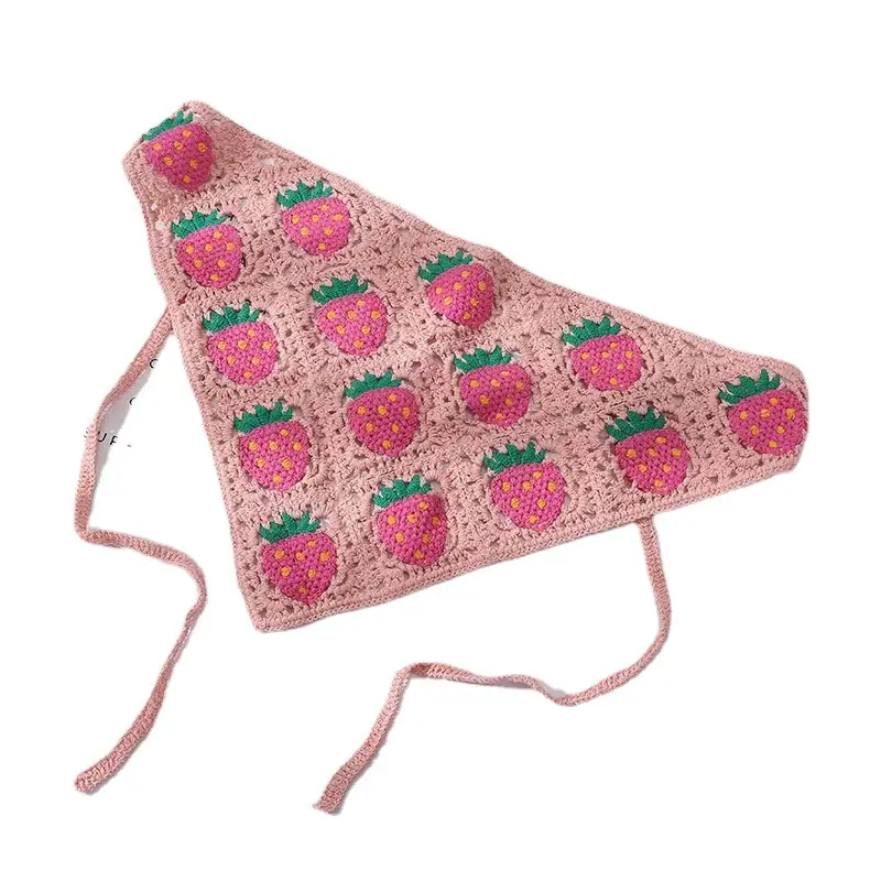 Bandana de algodón de ganchillo para mujeres y niñas, bufanda triangular de fresa, Bandana de ganchillo, pañuelo para la cabeza, pañuelo para el pelo