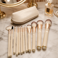 Ensemble de 12 pinceaux de maquillage professionnels de luxe, pochette de voyage, poils synthétiques vegan, logo personnalisé, marque privée, forme ronde/tambour