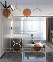 Paravent de luxe en acier inoxydable doré, transparent, étanche, courbé, style Art Déco, pour chambre, bureau, hôtel, spa