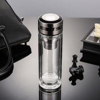 Tasse à thé en verre borosilicate à double paroi pour bureau, avec infuseur 304, bouteille d'eau transparente portable pour voiture