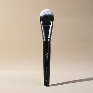 Pinceau de maquillage rond en poils synthétiques, plat, pour application de fond de teint, manche en plastique - Product Image 1