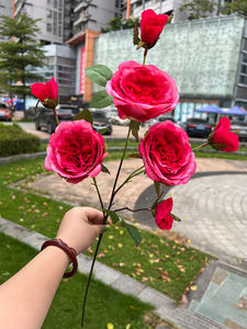 인공 오스틴 장미 줄기 실크 오스틴 장미 꽃 7 헤드 가짜 꽃 꽃다발 줄기 홈 웨딩 장식 - Product Image 4