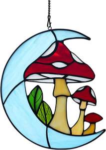 Fenêtre en verre coloré décorative pour champignons Attrape-lumière en verre coloré décoratif pour champignons rouges adapté aux fenêtres - Product Image 6