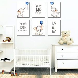 Imprimés d'art mural sans cadre pour bébé garçon, décoration murale de pépinière d'éléphant bleu pour chambre de bébé garçon - Product Image 1